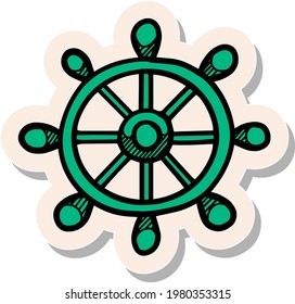 Hand drawn ship steering wheel icon in sticker style vector illustration