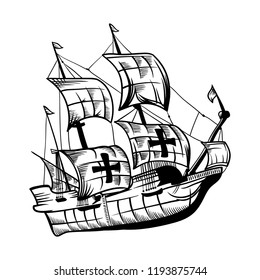 Hand drawn Ship vector illustration for Happy Columbus Day National Usa Holiday Greeting Card, poster, flyer, etc.