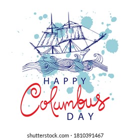 Handgezeichnete Ship-Vektorgrafik für den glücklichen Columbus-Tag