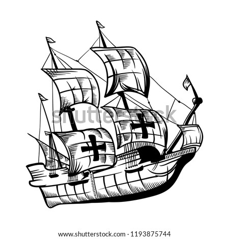 Hand drawn Ship vector illustration for Happy Columbus Day National Usa Holiday Greeting Card, poster, flyer, etc.
