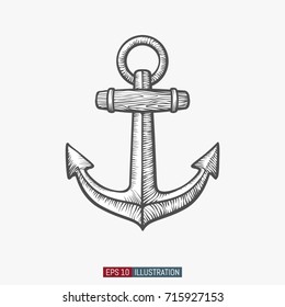 Hand drawn ships anchor. Template for your design works. Engraved style vector illustration.