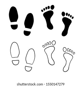 hand drawn shoe print, foot print illustration with doodle cartoon style vector