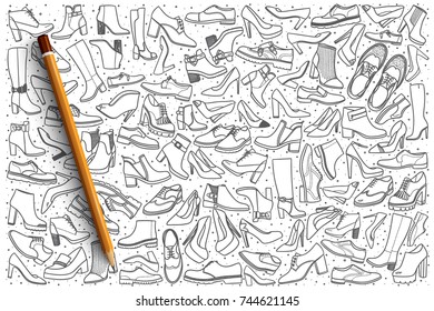 Hand drawn shoes vector doodle set background