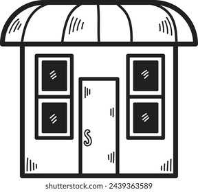 Hand Drawn Shop fronts and buildings in flat style isolated on background