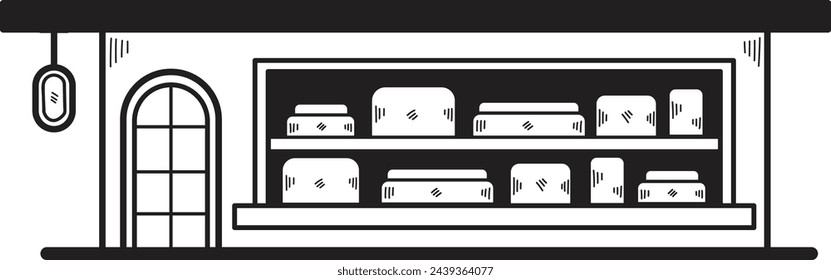 Hand Drawn Shop fronts and buildings in flat style isolated on background