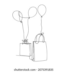 hand drawn shopping bag and helium balloon in continuous line drawing
