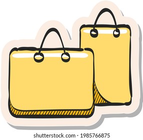 Hand drawn Shopping bags icon in sticker style vector illustration