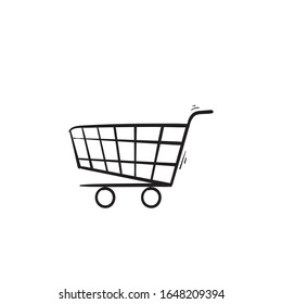 hand drawn shopping cart icon illustration doodle style vector