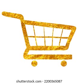 Hand drawn Shopping cart icon in gold foil texture vector illustration