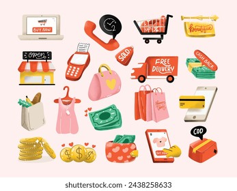Hand drawn shopping element set