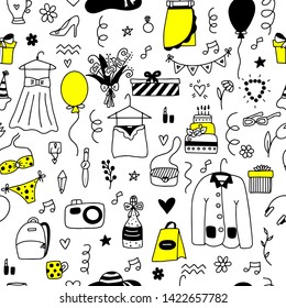 Hand drawn shopping seamless pattern on a white background. Vector illustration. 