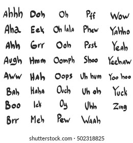 Hand drawn  short phrases, interjections for communication. Vector modern handmade brush calligraphy. Ink illustration for cover, poster, t-shirt. Greeting card text templates. Inspirational quote.