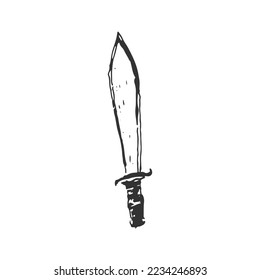 Hand drawn short sword logo design concept. Doodle pencil sketch vintage sword vector illustration.