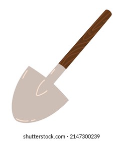 Hand drawn shovel vector illustration isolated on white background. Illustration in flat style. Isolated object for print, stickers, logo and web design