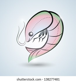 Hand drawn shrimp. Shrimp icon, symbol, emblem, sign.