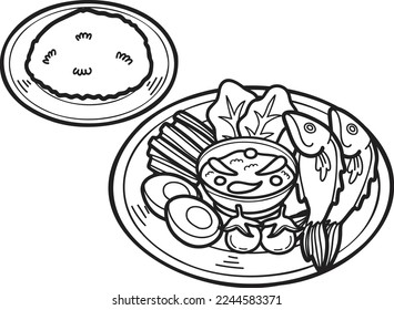 Hand Drawn Shrimp paste chili paste or Thai food illustration isolated on background