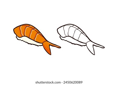 Ilustración vectorial de sushi de camarón dibujado a mano