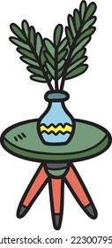 Hand Drawn side table and plants illustration isolated on background