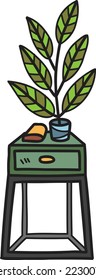 Hand Drawn side table and plants illustration isolated on background