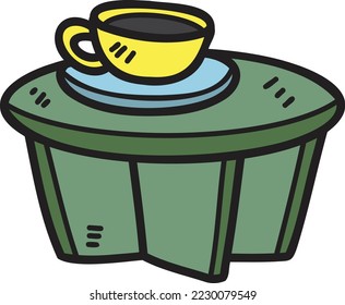 Hand Drawn Side tables and coffee mugs illustration isolated on background