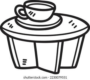 Hand Drawn Side tables and coffee mugs illustration isolated on background