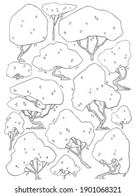 hand drawn side view tree vector set isolated on white background.