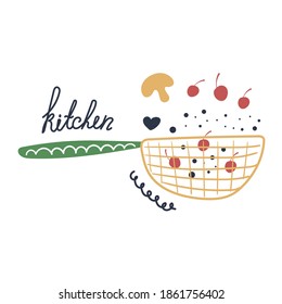 Sieve dibujado a mano, concepto de cocina y cocina. Ilustración plana.