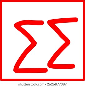 símbolo sigma desenhado à mão, símbolo matemático vermelho em estilo doodle