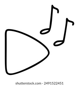 Hand drawn sign Play and Melody notes icon. listening to music through the app or headphone. Concept for online music, radio, listening to podcasts,. Vector illustration isolated on white background