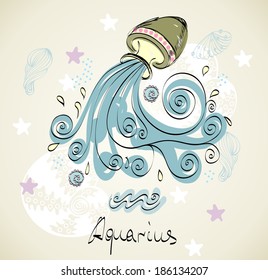 hand drawn sign of the Zodiac: Aquarius