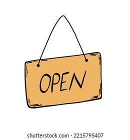 Hand drawn signboard. Wooden round direction sign sketch style. Doodle drawing pointer, empty placard, copy space for text, signpost way pointer, information post vector isolated illustration
