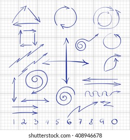 hand drawn signs arrows and numbers for web 