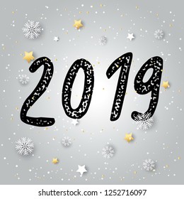 Hand drawn signs lettering 2019 for Happy New Year greetings cards,banners.Vector illustration