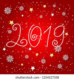 Hand drawn signs lettering 2019 for Happy New Year greetings cards,banners.Vector illustration