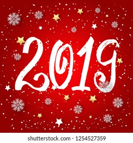 Hand drawn signs lettering 2019 for Happy New Year greetings cards,banners.Vector illustration