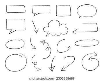 Hand drawn signs and numbers for social networks. Sale in the store and phone number. Arrows and dots. Vector set with lines and arrows