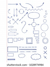 Hand drawn signs and symbols for your business. Vector doodle set isolated on notebbok page.