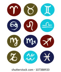 Hand drawn signs of zodiac sorted by order. Vector set of zodiac icons.