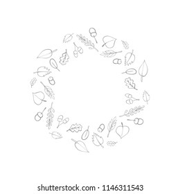 Hand drawn silhouette of autumn leaves on white background with copy space for your design.