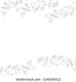 Hand drawn silhouette of autumn leaves on white background with copy space for your design.