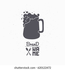 Hand drawn silhouette of beer mug. Brewery logo template for craft bottle packaging or brand identity. Vector illustration