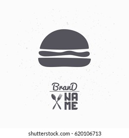 Hand drawn silhouette of burger. Fast food logo template for craft packaging or brand identity. Vector illustration