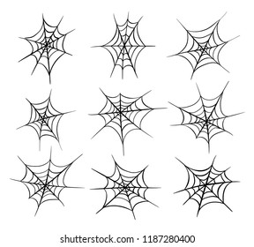 Hand drawn silhouette of Collection of Cobweb, isolated on white background