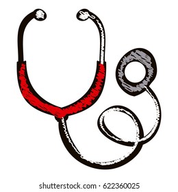 hand drawn silhouette with colored pencil of stethoscope in spiral vector illustration