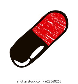 hand drawn silhouette with colored pencil of pill icon vector illustration