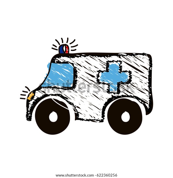 hand drawn silhouette with colored pencil of\
ambulance vector\
illustration
