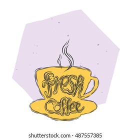 hand drawn silhouette of cup of hot drink isolated