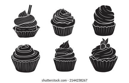 hand drawn silhouette of cupcake illustration