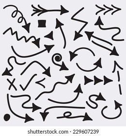 Hand drawn silhouette direction arrow icons set