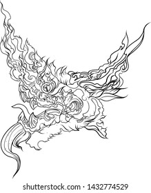Hand drawn Silhouette dragon.Chinese dragon tattoo.Black and white Traditional Japanese dragon.